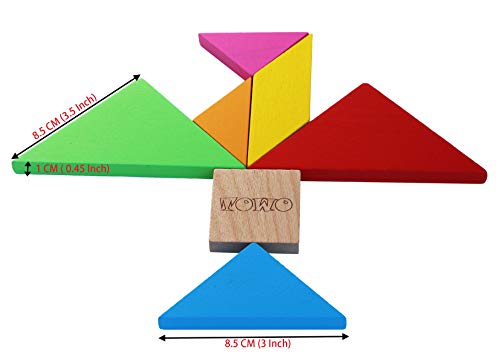 Toys of Wood Oxford TOWO Rompecabezas Tangram de Madera - Forma a los Bloques de patrón con 7 Grandes Formas geométricas de Colores - Juego de Habilidad Madera de Rompecabezas para niños y Adultos