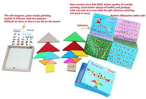 Toys of Wood Oxford TOWO Rompecabezas Tangram de Madera - Forma a los Bloques de patrón con 7 Grandes Formas geométricas de Colores - Juego de Habilidad Madera de Rompecabezas para niños y Adultos