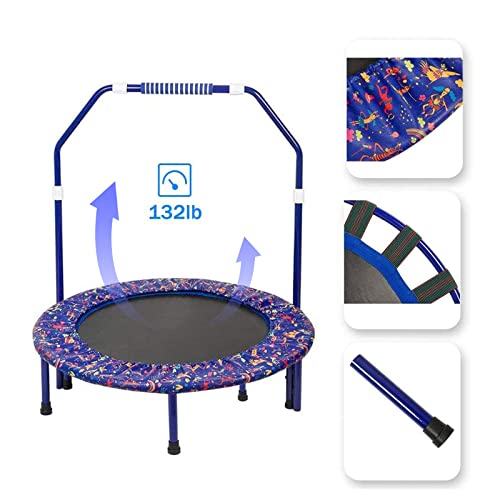 Trampolín para Niños Trampolín de 36 Pulgadas con Manija Ajustable y Cubierta Protectora, Trampolín Elástico Hinchable Plegable Seguro y Duradero para Interiores/Exteriores