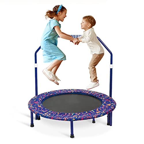 Trampolín para Niños Trampolín de 36 Pulgadas con Manija Ajustable y Cubierta Protectora, Trampolín Elástico Hinchable Plegable Seguro y Duradero para Interiores/Exteriores