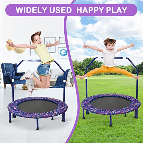 Trampolín para Niños Trampolín de 36 Pulgadas con Manija Ajustable y Cubierta Protectora, Trampolín Elástico Hinchable Plegable Seguro y Duradero para Interiores/Exteriores