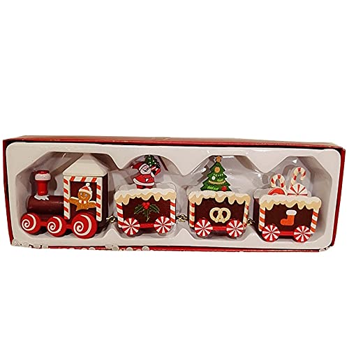 Tren de juguete de Navidad para debajo del árbol de cuatro secciones de madera creativa colorido tren pintado juguete, adorno de decoración de Navidad, tren de dibujos animados para niños