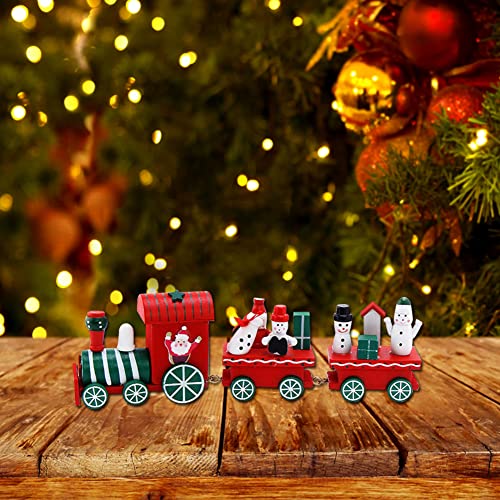 Tren de Navidad de Madera Juego de Decoración, Juego de Rompecabezas de Modelo de Tren de Dibujos Animados de Juguetes de Tren de Navidad para Niños Fiesta de Navidad Adorno de Tren