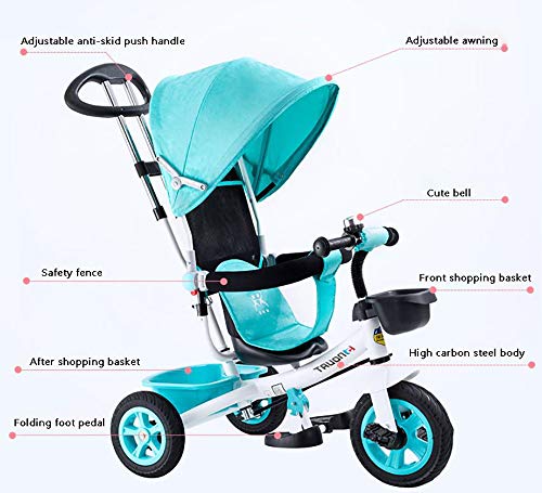 Triciclos Bebes 1 Año,4 en 1 Niños Triciclo De Rueda Bicicleta Capota extraíble y Plegable Incluye Barra telescópica los Padres Certificado Capacidad de Carga 30KG Bicicleta, Pink