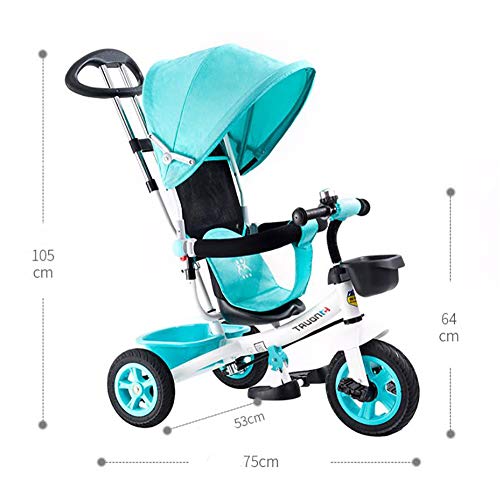 Triciclos Bebes 1 Año,4 en 1 Niños Triciclo De Rueda Bicicleta Capota extraíble y Plegable Incluye Barra telescópica los Padres Certificado Capacidad de Carga 30KG Bicicleta, Pink