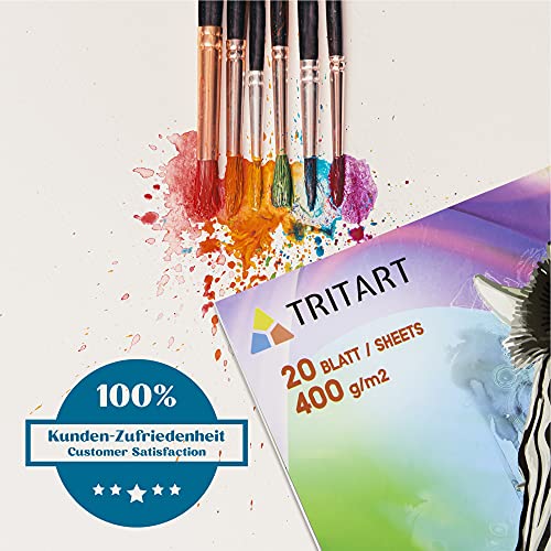 Tritart Papel acrílico A3, 400 g/m2, bloc de pintura para pinturas acrílicas, 20 hojas blancas, papel acrílico de alta calidad, s