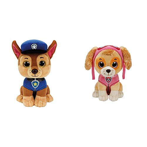 TY- Patrulla Canina, Chase, 23 cm (United Labels Ibérica 96319TY) + Paw Patrol Skye Cane Peluches Toy 380, Multicolor, 8421412105