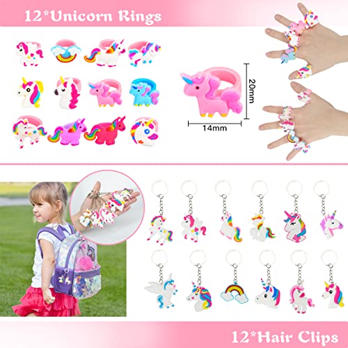 Unicornio Artículos de Fiesta Cumpleaños, 92 PCS Piñatas Cumpleaños Niña con Slap Bracelets Llavero Anillos Horquilla Accesorios de Fotomaton, Juguetes de Fiesta Cumpleaños Regalos para Infantil Niña