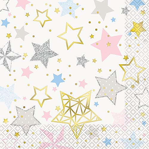 Unique Party - Servilletas de Papel - Diseño de Centelleo Centelleo Pequeño Estrella - Paquete de 16 (72412)