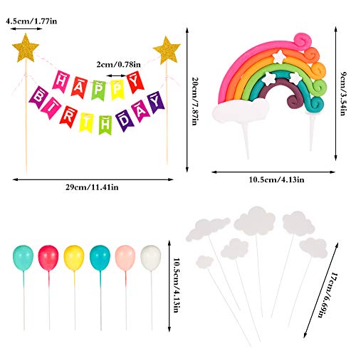 upain Decoración para Tartas Arco Iris, Decoración de Pasteles, Cupcake Toppers con Cloud Rainbow Star, Globos de Colores Tarjeta de Feliz Cumpleaños Kit, para Infantiles Niños Niñas Tartas Cumpleaños