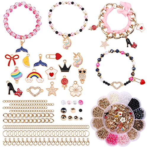 vamei DIY Pulseras Cuentas Juguete de Cuentas Abalorios Pulseras DIY Pulseras Niña Hacer Pulseras Niñas con Colgante de Unicornio Regalo de Cumpleaños para Niñas