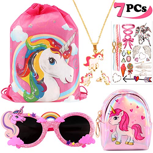 vamei Unicornios para Niñas Unicornios Mochila con cordón Goodie Bags Unicornios Collar Glasses Earring Purse Wallet Stickers Favores de Regalo de Fiesta Unicornios para Niñas