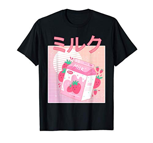 Vaporwave Divertido Retro 90s Japonés Kawaii Fresa Leche Camiseta