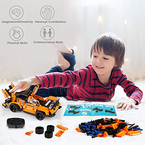 VATOS Stem Bloques de construcción para Coche de 6 7 8 9 10 años para niños 335 PCS tecnología 2-in-1 Coche de Control Remoto 2.4 GHz Coche de Carreras RC Juguetes de construcción Regalo para niños