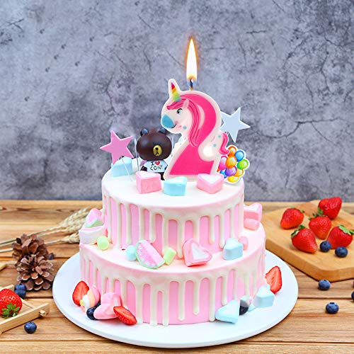 Velas de Cumpleaños Diseño Unicornio de 9cm, Adecuadas para fiesta de Cumpleaños para Niños Niñas Color Rosa blanca Numero 5