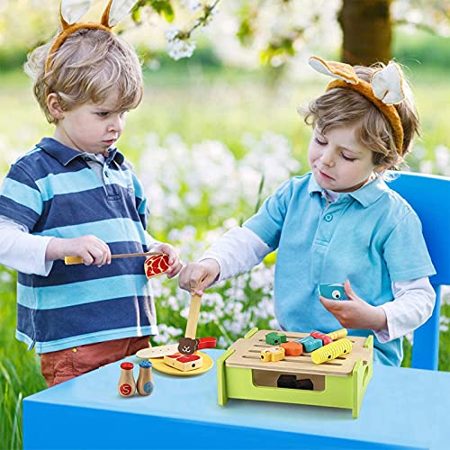 Veluoess Juguete Alimentos Cortar Frutas Verduras,Juguete de Barbacoa para Niños con Accesorios de Corte y Cocina,Juego de Comida de Madera,Juguete de Cocina Juguete de Imitación para Niños