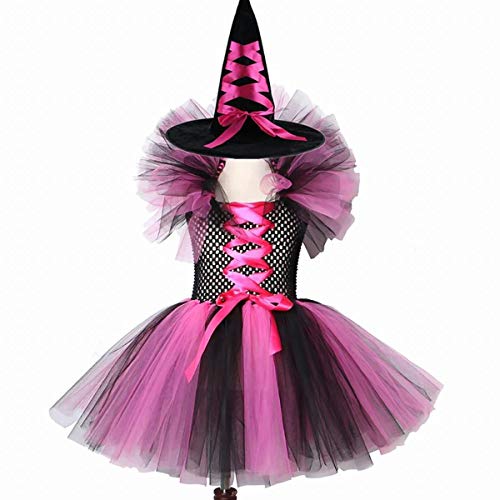 Vestido maléfico para niñas de princesa, bruja, disfraz de tul hecho a mano, tutú, malvado, reina malvada, disfraz de Halloween, disfraz de fiesta de cosplay, rosa, 10-11 años