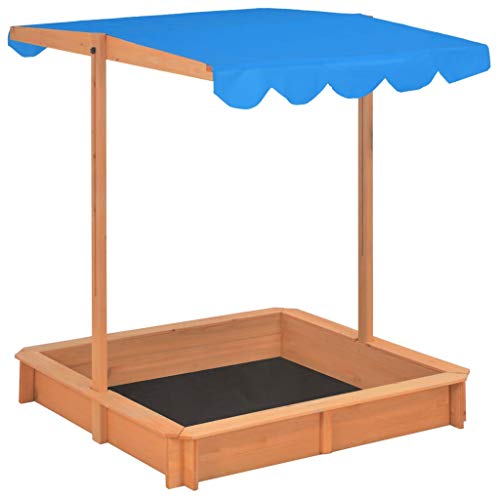 vidaXL Caja de Arena con Techo Ajustable de Madera UV50 Cajones Parques Juegos al Aire Libre Juguetes Jardín Patio Terraza Infantil Niños Azul