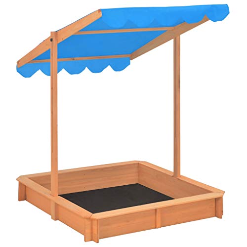 vidaXL Caja de Arena con Techo Ajustable de Madera UV50 Cajones Parques Juegos al Aire Libre Juguetes Jardín Patio Terraza Infantil Niños Azul