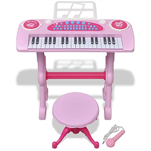 vidaXL Piano de Juguete para Niños de 37 Teclas con Taburete y Micrófono Rosa