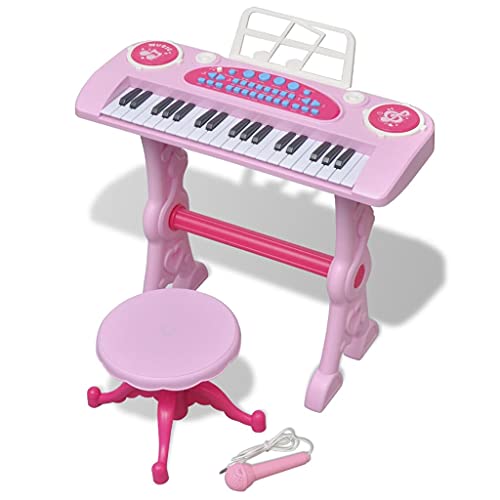 vidaXL Piano de Juguete para Niños de 37 Teclas con Taburete y Micrófono Rosa