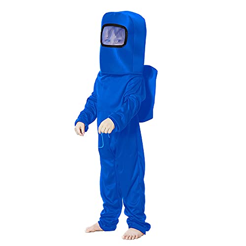 Waslary Disfraz infantil de astronauta espacial, mono con mochila, máscara, disfraz infantil, disfraz infantil, juego de rol, para niños, Halloween, cosplay, carnaval, fiesta de cumpleaños (azul, S)