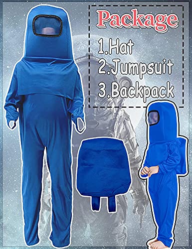 Waslary Disfraz infantil de astronauta espacial, mono con mochila, máscara, disfraz infantil, disfraz infantil, juego de rol, para niños, Halloween, cosplay, carnaval, fiesta de cumpleaños (azul, S)