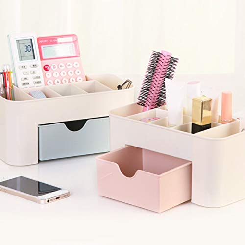 WEIWEITOE Organizador de Maquillaje de Escritorio Caja de Almacenamiento de plástico Organizador cosmético Estuche de Almacenamiento de Maquillaje Estuche de joyería para cosméticos con cajón, Azul,