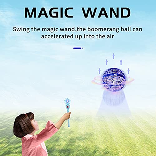 Weiyo Juguete de Bola Voladora - Forma de Globo Bola Voladora Giratoria Juguete Volador Mini Drone Orbe Volador Bola Mágica Spinner de Mano con Luces RGB para Niños Adultos Regalo Creativo(Azul)