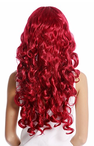 WIG ME UP- 0082-ZA13A Peluca Mujer Carnaval Halloween Larga rizada voluminosa Flequillo Color pelirrojo-Rojo Oscuro