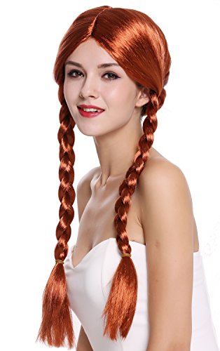 WIG ME UP- 90958-ZA131 Peluca Mujer Carnaval Halloween Rojo Largo Trenzas Trenzadas Colegiala traviesa