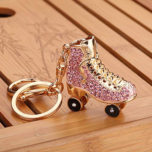 Wimagic 1 llavero con forma de patines de diamantes de imitación con forma de llavero para coche, ideal como regalo de fiesta de cumpleaños para mujeres y niñas, color rosa