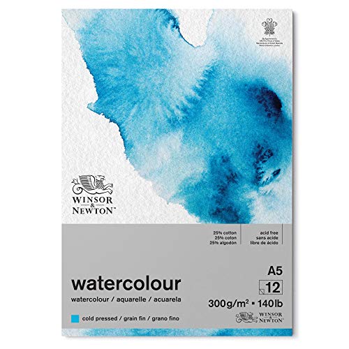 Winsor & Newton papel de acuarela, Mezcla de 25% algodón y Fibras de celulosa, Blanco Claro Natural, DIN A5