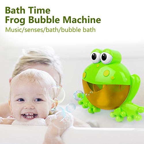 WolinTek Juguetes De Baño Rana, Juguete de Baño para Bebé,Máquina de Burbujas para Bañera,Juguetes para el Agua, Máquina de Burbujas Juguetes Reflejo con 12 Melodías Musicales para Bebé