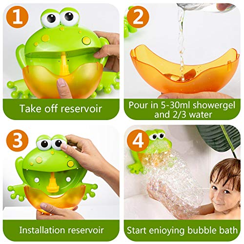 WolinTek Juguetes De Baño Rana, Juguete de Baño para Bebé,Máquina de Burbujas para Bañera,Juguetes para el Agua, Máquina de Burbujas Juguetes Reflejo con 12 Melodías Musicales para Bebé