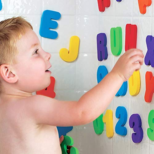 Woorea 36 Piezas de Letras de la A-Z y 0-9 Números,Juguetes de Baño para Bebés Letras y Números de Espuma Pegatinas de Pared para Bañera,Niños Juguetes de Baño