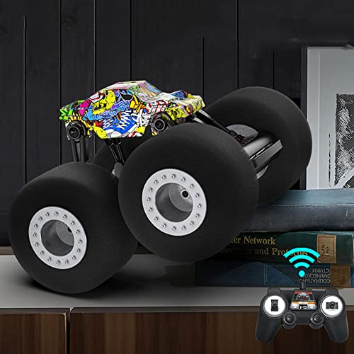 WZRYBHSD Coche RC, Stunt Shot Coche de Control Remoto para Interiores con Ruedas Blandas, Camión de Juguete con Control Remoto por Radio de 6 km/H para niños, Vehículo RC Road Rock con Luces, Buggy