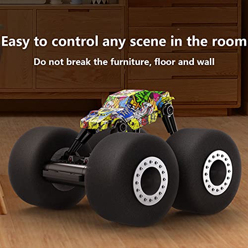 WZRYBHSD Coche RC, Stunt Shot Coche de Control Remoto para Interiores con Ruedas Blandas, Camión de Juguete con Control Remoto por Radio de 6 km/H para niños, Vehículo RC Road Rock con Luces, Buggy