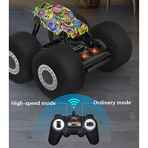 WZRYBHSD Coche RC, Stunt Shot Coche de Control Remoto para Interiores con Ruedas Blandas, Camión de Juguete con Control Remoto por Radio de 6 km/H para niños, Vehículo RC Road Rock con Luces, Buggy