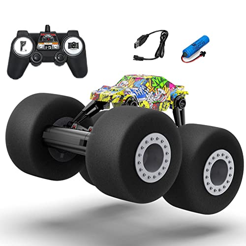 WZRYBHSD Coche RC, Stunt Shot Coche de Control Remoto para Interiores con Ruedas Blandas, Camión de Juguete con Control Remoto por Radio de 6 km/H para niños, Vehículo RC Road Rock con Luces, Buggy