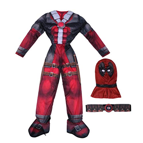 XNheadPS Niños Deadpool Body Disfraces musculosos Halloween Cosplay Miles Morales Jumpsuit Medias Niños Disfraz Traje Zentai Onesies Birthday Performance Onesuit,Black- Kid L 135~145cm