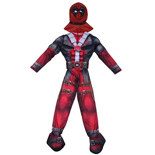 XNheadPS Niños Deadpool Body Disfraces musculosos Halloween Cosplay Miles Morales Jumpsuit Medias Niños Disfraz Traje Zentai Onesies Birthday Performance Onesuit,Black- Kid L 135~145cm