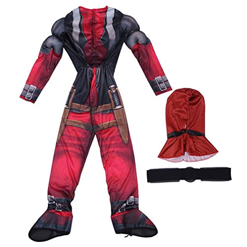 XNheadPS Niños Deadpool Body Disfraces musculosos Halloween Cosplay Miles Morales Jumpsuit Medias Niños Disfraz Traje Zentai Onesies Birthday Performance Onesuit,Black- Kid L 135~145cm