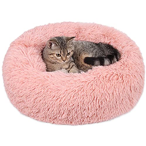 XRDSHY Cama Perro Suave Cama Gato Redonda, Camas De Gatos Perros De Donut con Parte Inferior Antideslizante, Cómodo Suave Y Cálida Cama para Mascotas Gatos Y Perros Pequeños, Pink-XL