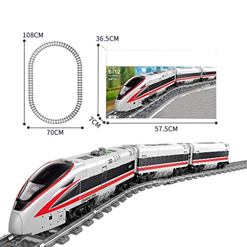 Xshion moderno bloque de construcción de trenes Modelo con rieles con luz y motor, kit de construcción de trenes modelo de 647 piezas, juguete para niños, compatible con el tren de Lego.