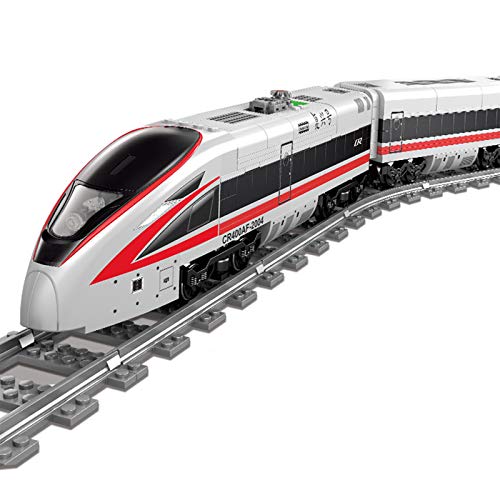 Xshion moderno bloque de construcción de trenes Modelo con rieles con luz y motor, kit de construcción de trenes modelo de 647 piezas, juguete para niños, compatible con el tren de Lego.