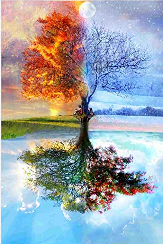 YHHAW Colorido árbol de Cuatro Estaciones y patrón de Puesta de Sol Puzzle,Puzzles para Adultos,Rompecabezas,Puzzle 1000 Piezas