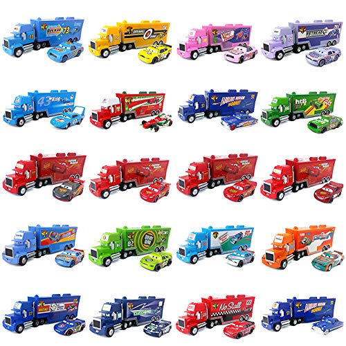 YIUO Pixar Cars Mack Uncle Lightning Mcqueen King Francesco Chick Hicks Hudson Truck & Car Set 1:55 Diecast Model Toy Car Regalo ( Color : King Mack and Car )