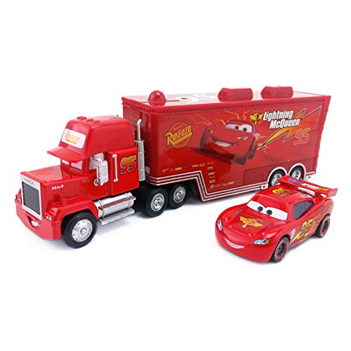 YIUO Pixar Cars Mack Uncle Lightning Mcqueen King Francesco Chick Hicks Hudson Truck & Car Set 1:55 Diecast Model Toy Car Regalo ( Color : King Mack and Car )