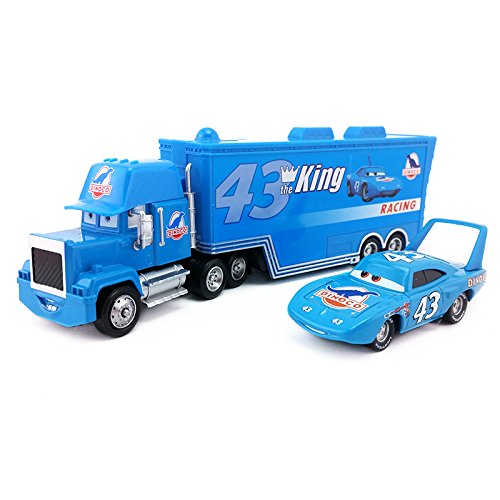 YIUO Pixar Cars Mack Uncle Lightning Mcqueen King Francesco Chick Hicks Hudson Truck & Car Set 1:55 Diecast Model Toy Car Regalo ( Color : King Mack and Car )